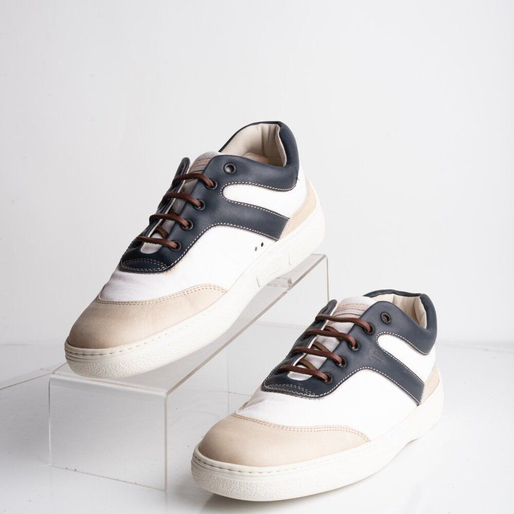 Tod's Tods Competition Mens Crazy Horse Sneakers US 8 White Navy Blue NWD